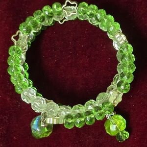 Neon Green Beaded Wrap Bracelet With Silver Star Accents